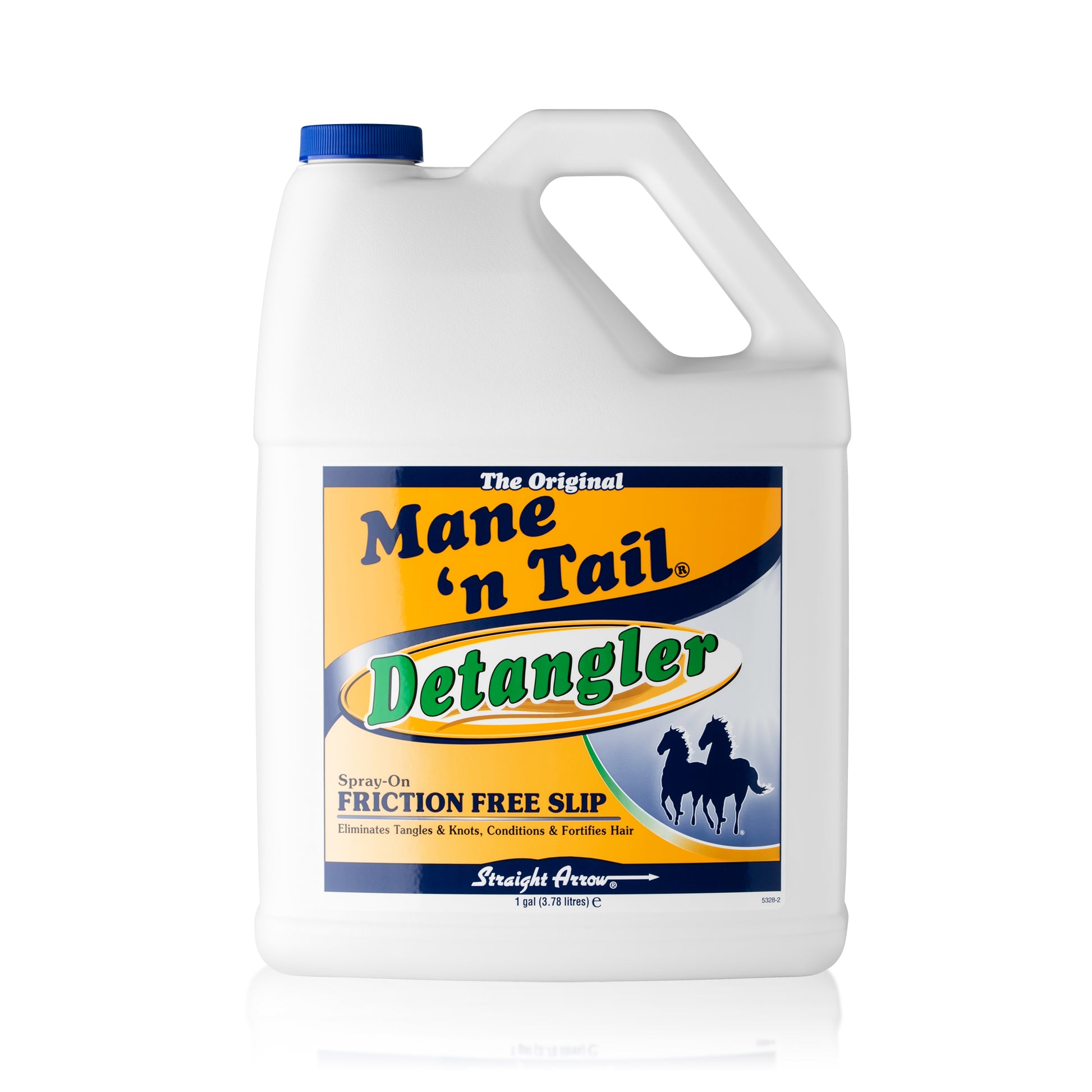 Front of branded 1 Gallon Mane 'n Tail Detangler. On a white background