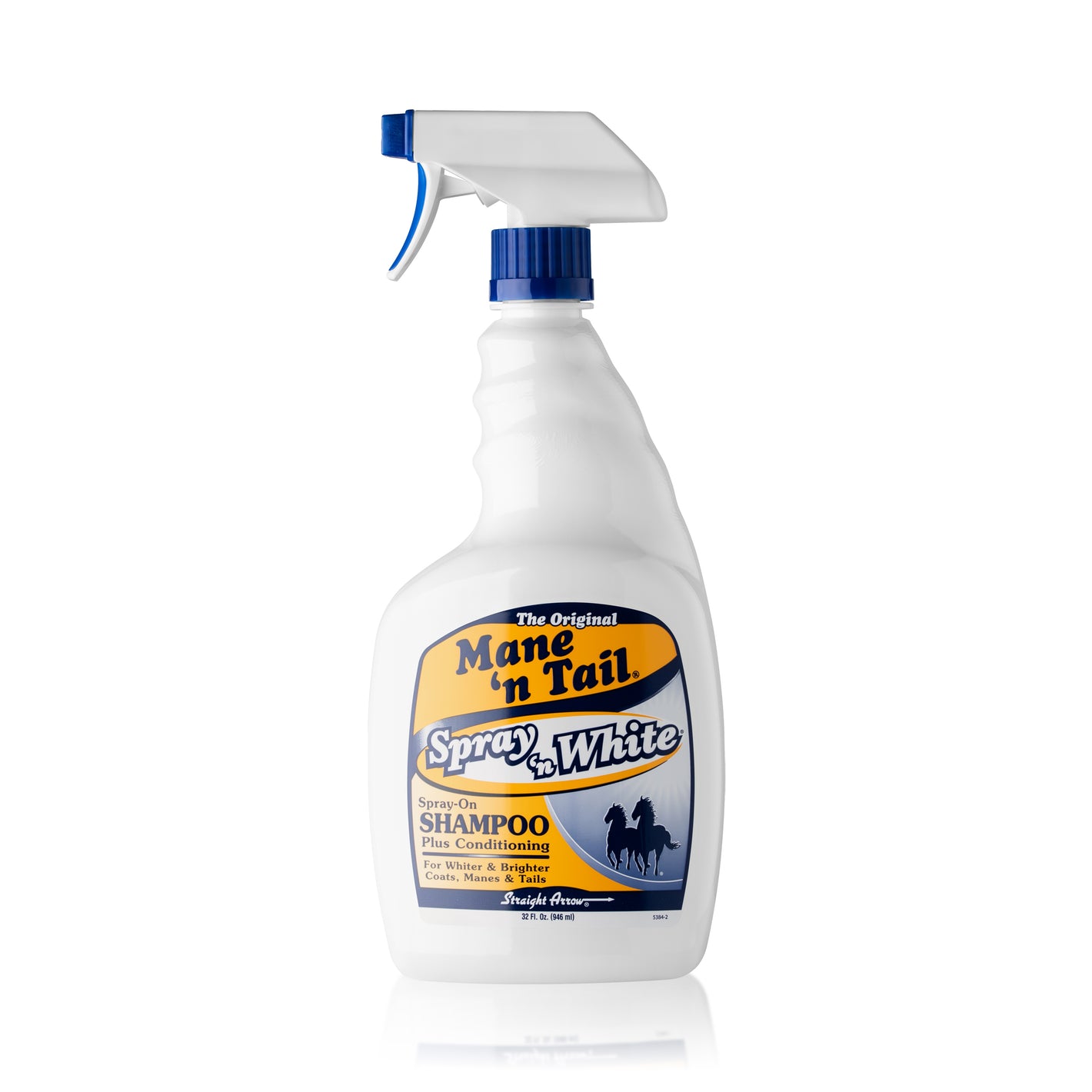 Front of branded 32 Ounce Mane 'n Tail Spray 'n White. On a white background