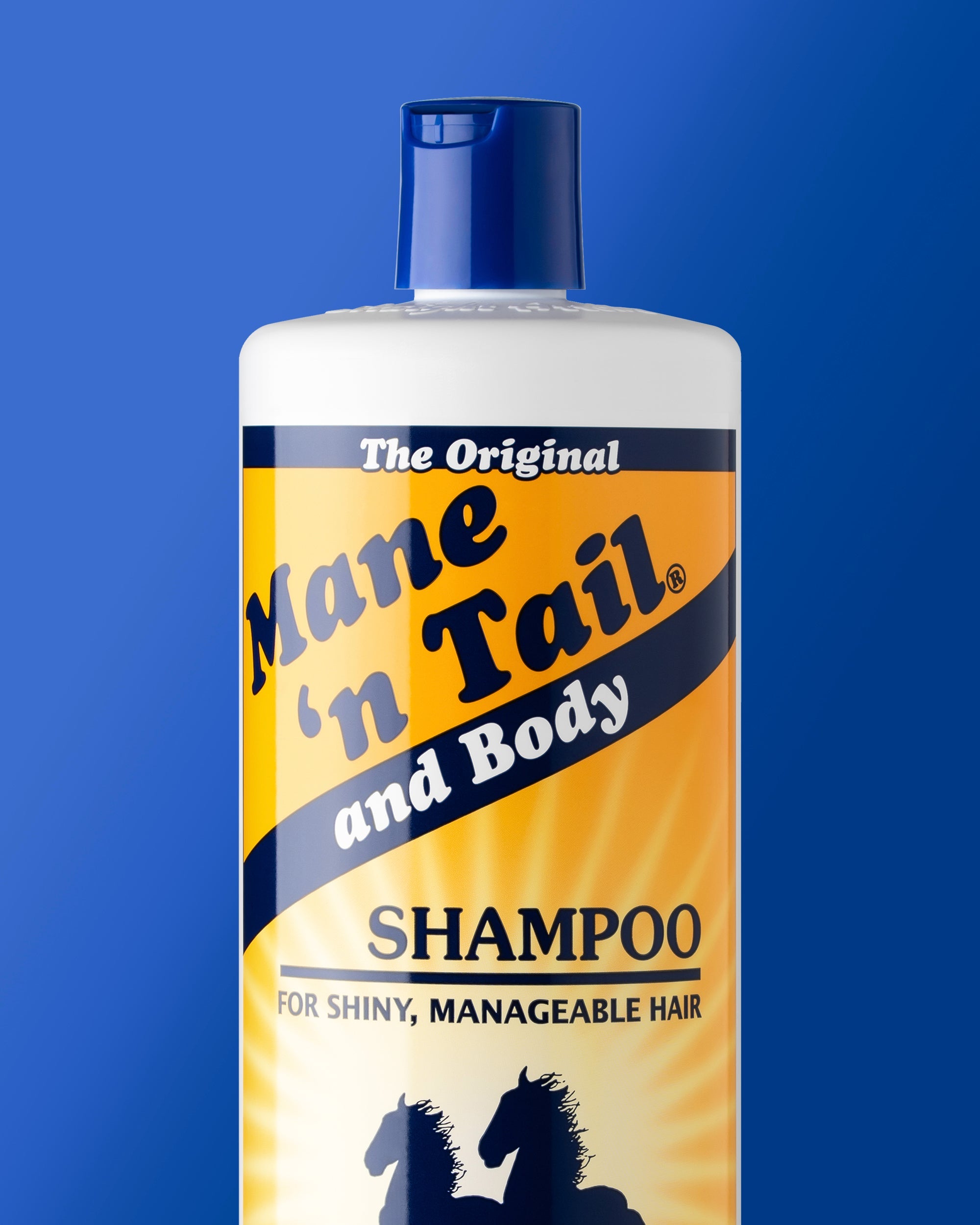 Mane 'n Tail and Body Shampoo with a blue background