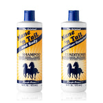 Front of two branded Mane 'n Tail bottles. From left to right, The 16 Ounce Original Mane 'n Tail and Body Shampoo, The 16 Ounce Original Mane 'n Tail Conditioner. In a white background