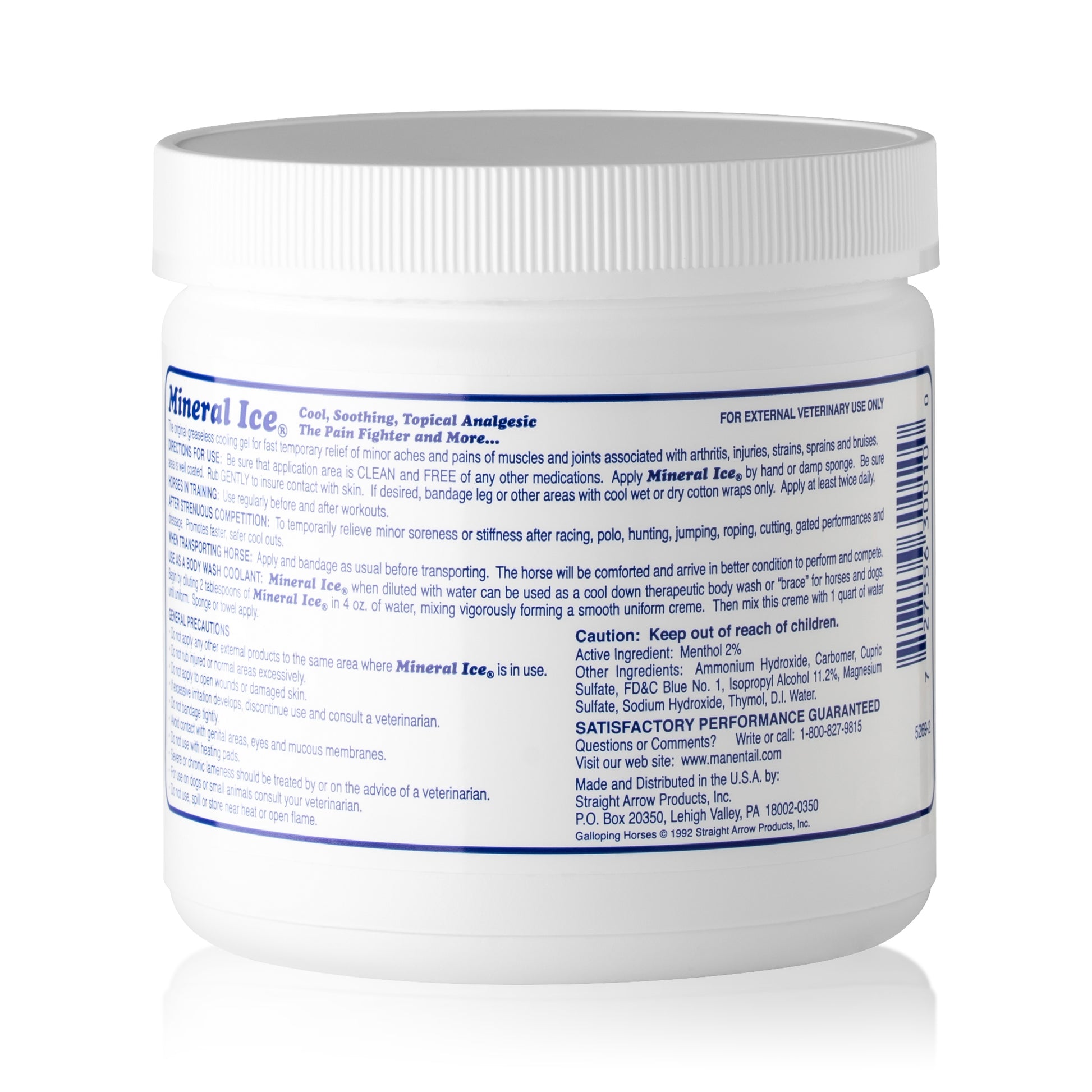 Back of branded Mane 'n Tail 16 Ounce Mineral Ice. 