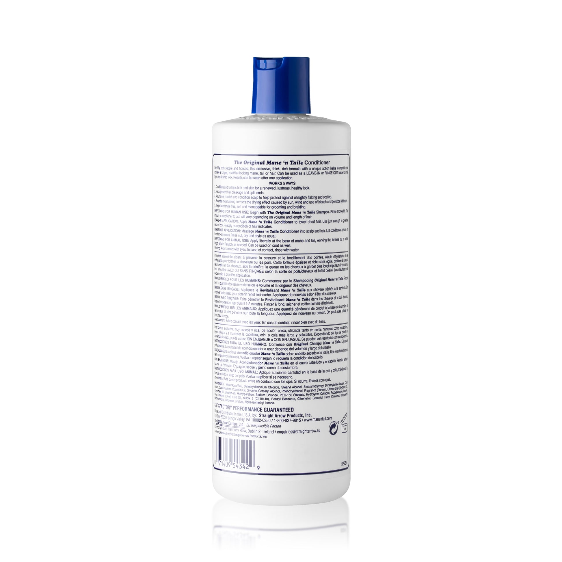 Back of branded Mane 'n Tail 16 Ounce Original Mane 'n Tail Conditioner. On a white background.