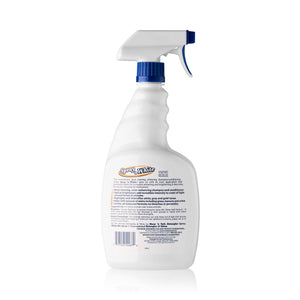 Back of branded 32 Ounce Mane 'n Tail Spray 'n White. On a white background