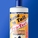Mane 'n Tail Pro-Tect shampoo bottle on a blue background