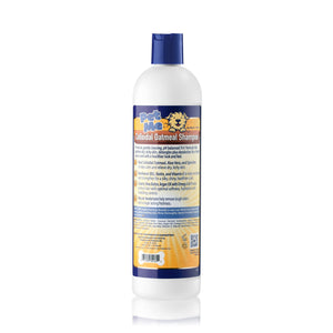 Back of a branded 16 oz Mane 'n Tail Pet Me Colloidal Oatmeal Shampoo.