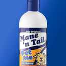 Mane 'n Tail Pet Me shampoo bottle on a blue background